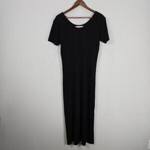 Exclusively‎ Misook Midi Dress M Black Knit W/Side Slit Short Sleeve Minimalist